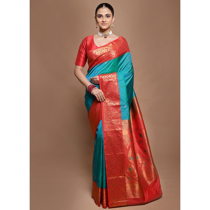 Green Kanjivaram Silk Saree With Blouse Piece - JD986601954
