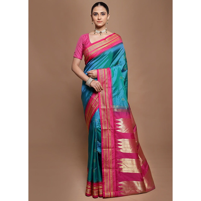 Green Kanjivaram Silk Saree With Blouse Piece - JD986601956