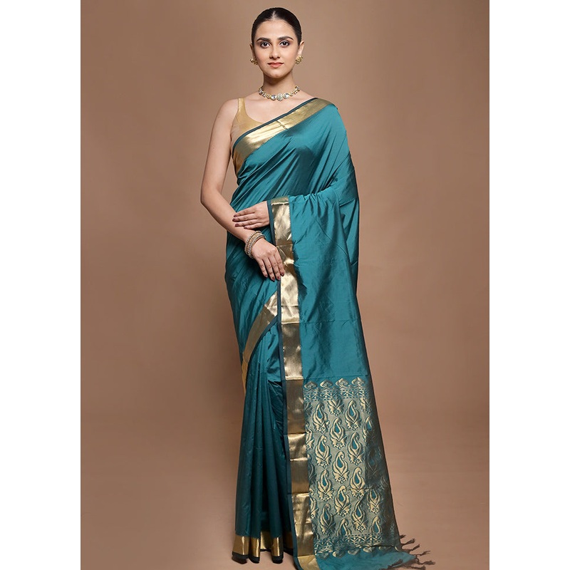 Green Kanjivaram Silk Saree With Blouse Piece - JD986601960