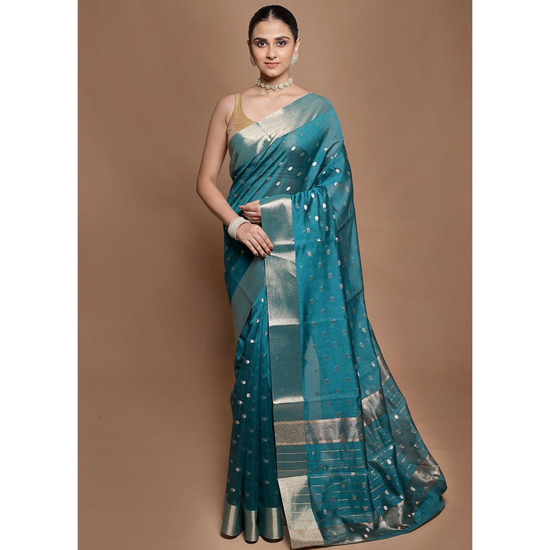 Green Kora Silk Saree With Blouse Piece - JD986601940
