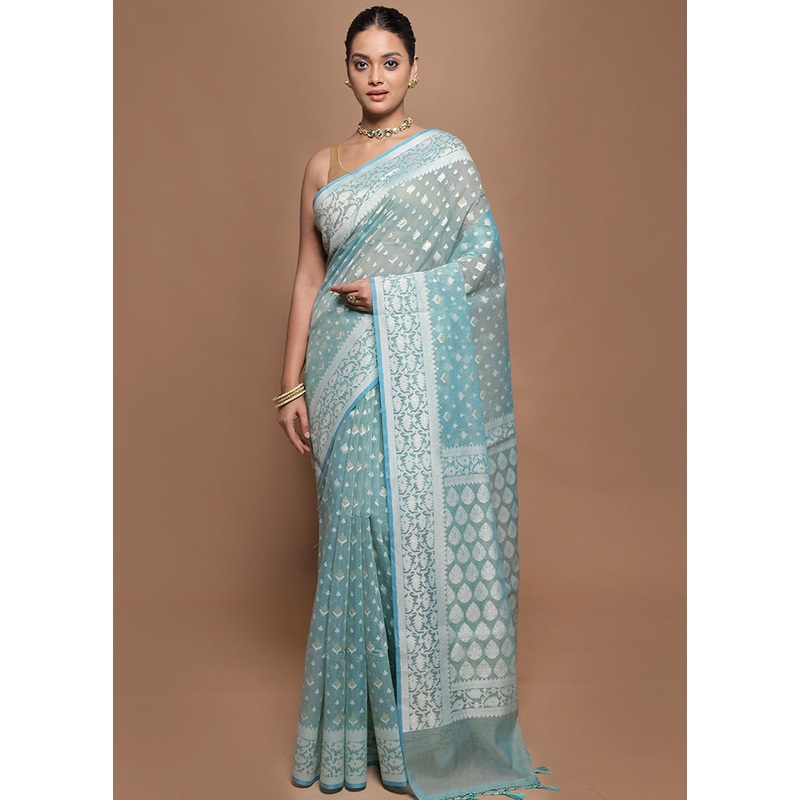 Green Kora Silk Saree With Blouse Piece - JD986601944