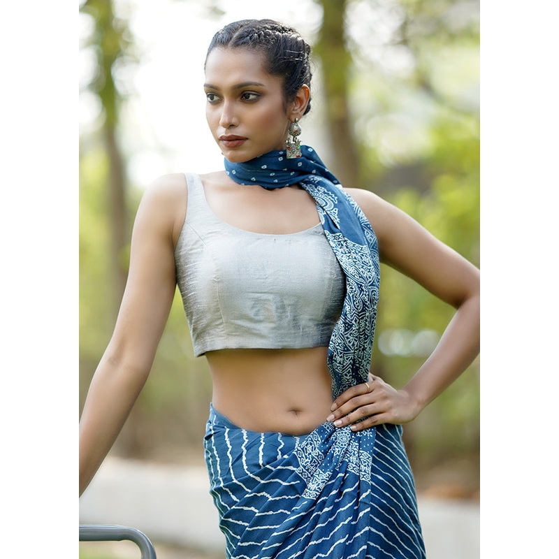 Grey Dupion Silk Designer Blouse - JD986602054