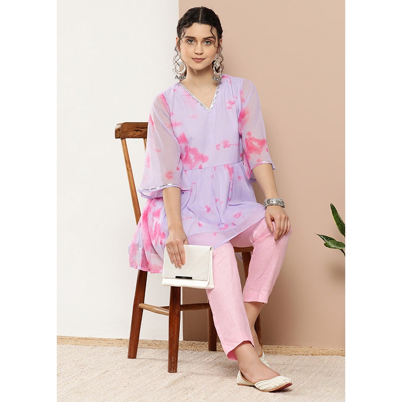 Lavender Readymade Polyester Tunic - JD986601895