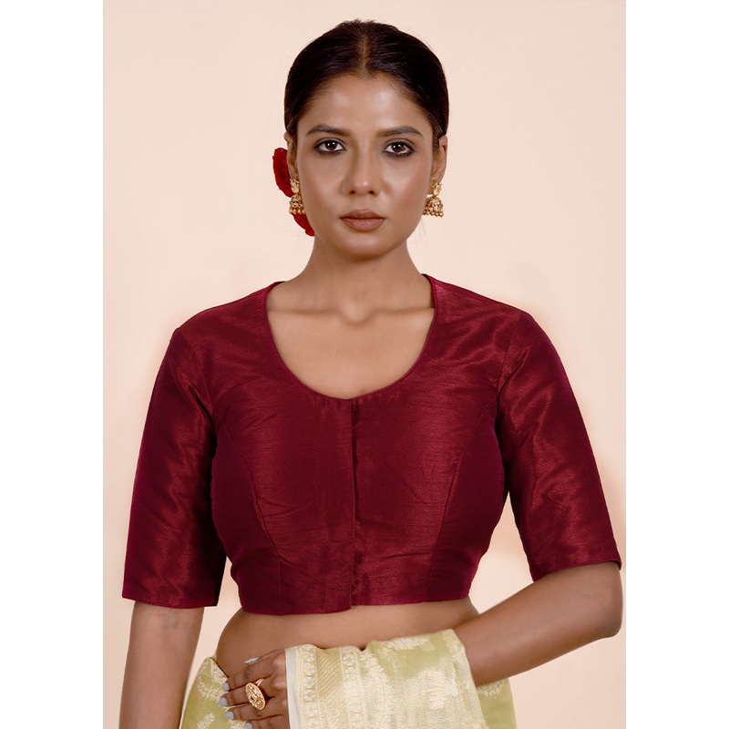 Maroon Dupion Silk Designer Blouse - JD986601845