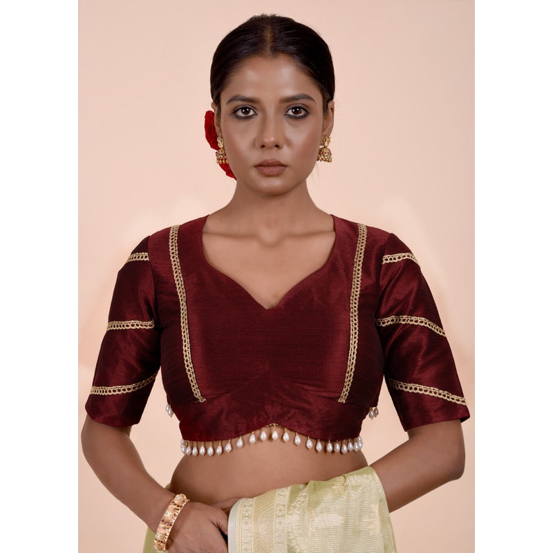 Maroon Dupion Silk Designer Blouse - JD986601846