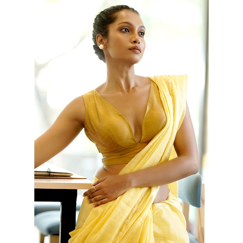 Mustard Dupion Silk Designer Blouse - JD986602052