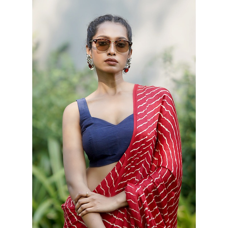 Navy Blue Dupion Silk Designer Blouse - JD986602051