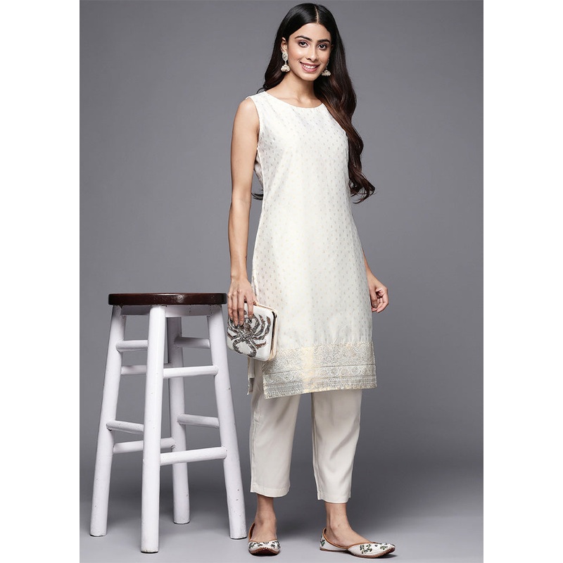 Off White Readymade Polyester Tunic - JD986601894