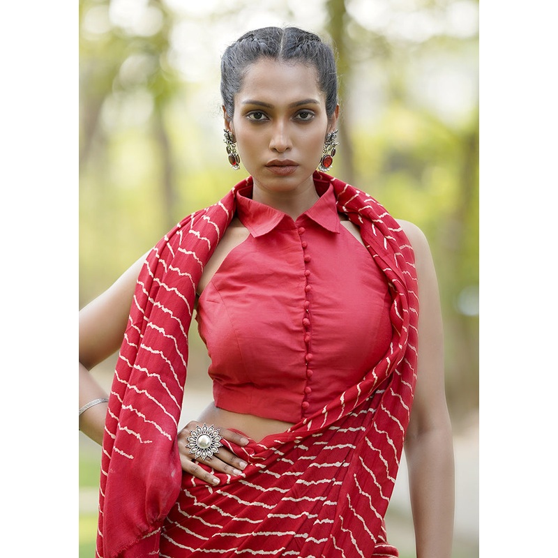 Red Cotton Silk Designer Blouse - JD986602046