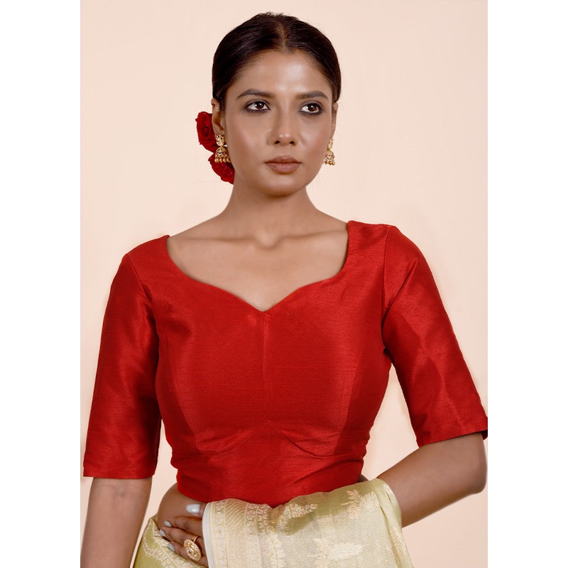 Red Dupion Silk Designer Blouse - JD986601842