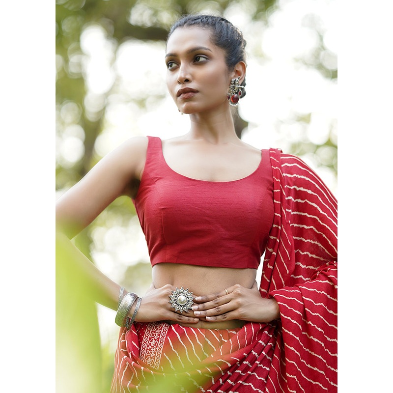 Red Dupion Silk Designer Blouse - JD986602045