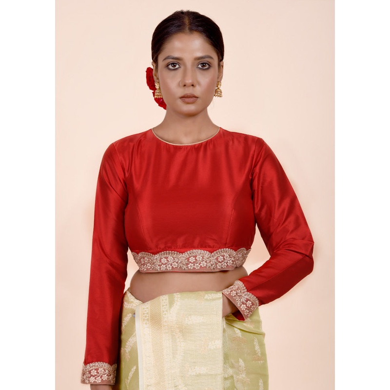 Red Silk Designer Blouse - JD986601841