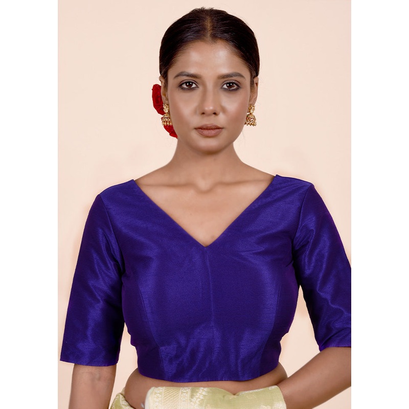 Royal Blue Dupion Silk Designer Blouse - JD986601839