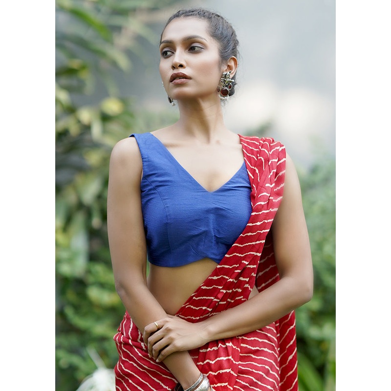 Royal Blue Dupion Silk Designer Blouse - JD986602042
