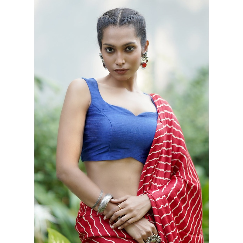 Royal Blue Dupion Silk Designer Blouse - JD986602043