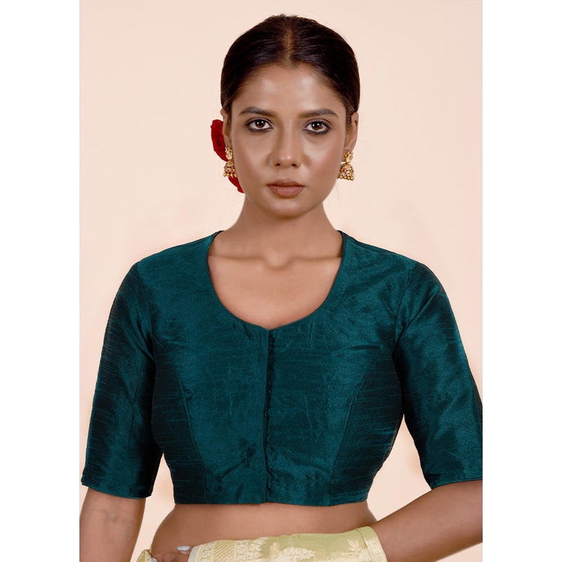 Teal Green Dupion Silk Designer Blouse - JD986601836