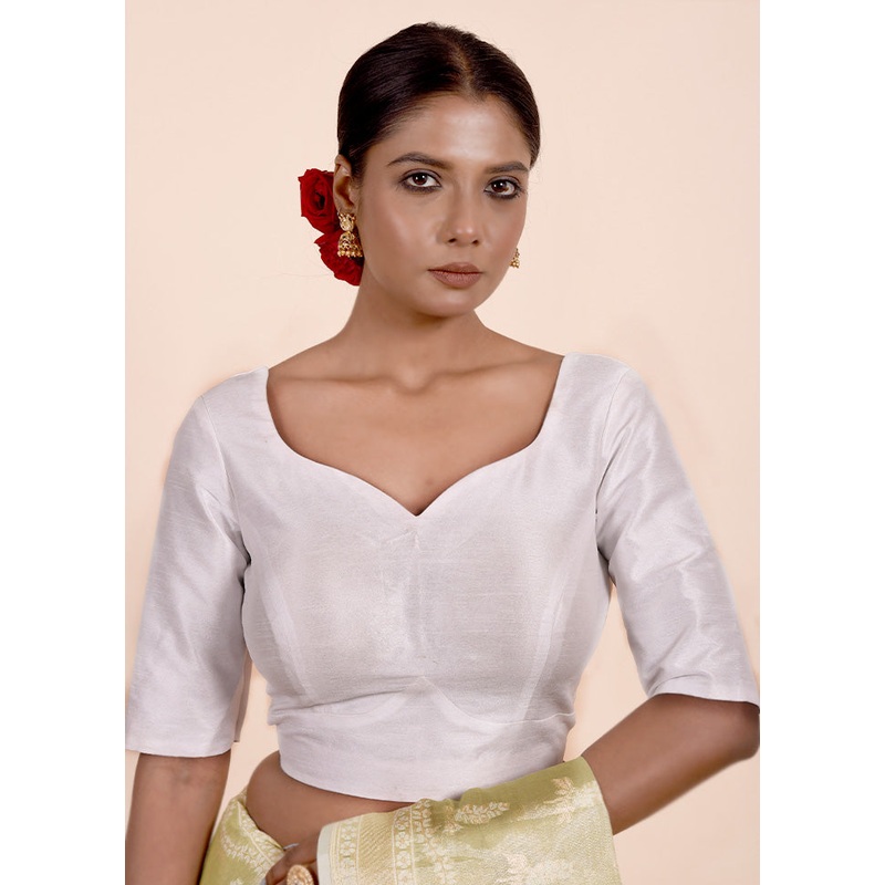White Dupion Silk Designer Blouse - JD986601835
