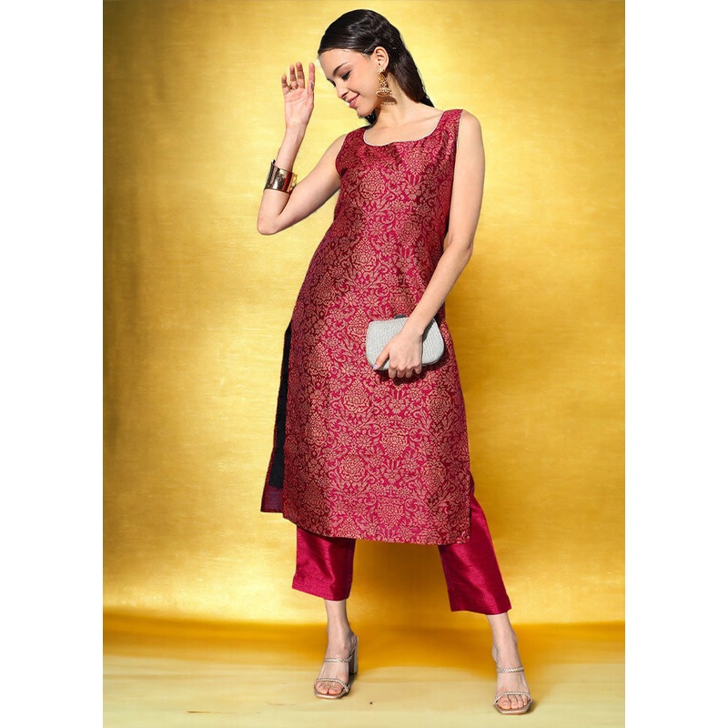 Wine Readymade Silk Kurti - JD986601906