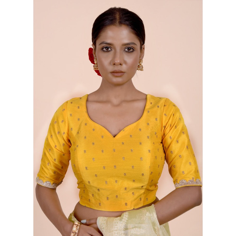Yellow Dupion Silk Designer Blouse - JD986601833