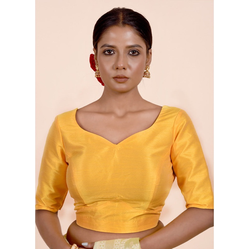 Yellow Dupion Silk Designer Blouse - JD986601834