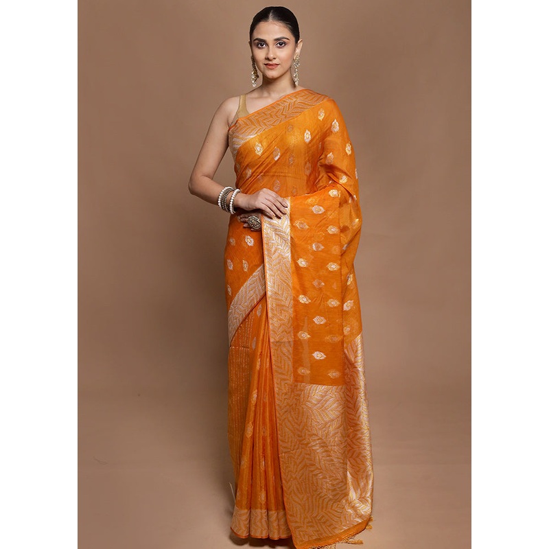 Yellow Dupion Silk Saree With Blouse Piece - JD986602065