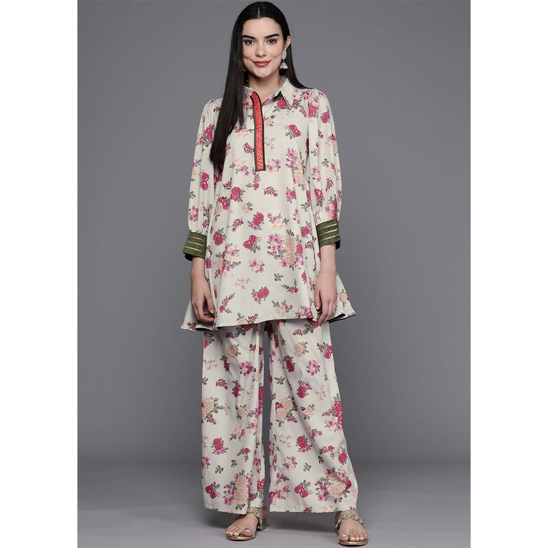 2 Pc Beige Readymade Silk Tunic Set - JD986601635