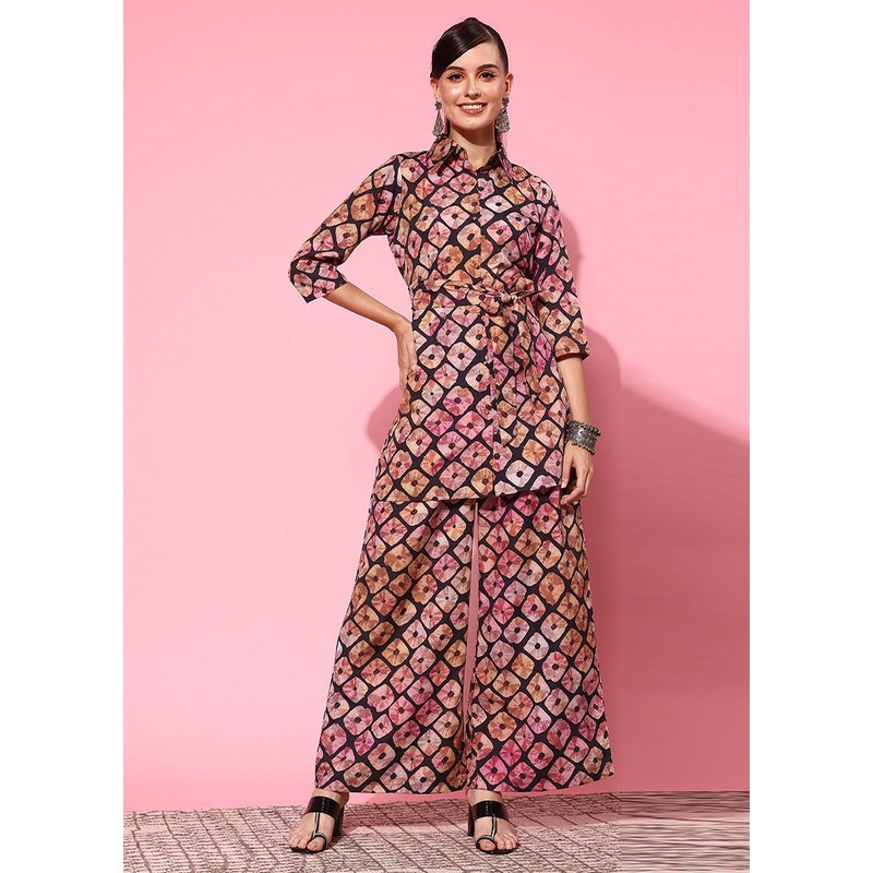 2 Pc Black Readymade Polyester Tunic Set - JD986601632