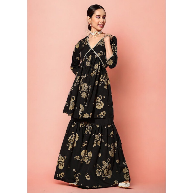 2 Pc Black Readymade Silk Kurti Set - JD986601804