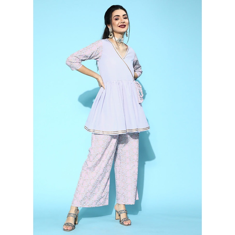 2 Pc Lavender Readymade Silk Kurti Set - JD986601799