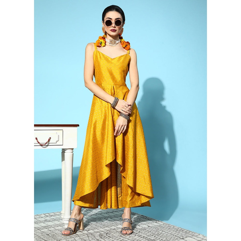 2 Pc Mustard Readymade Silk Kurti Set - JD986601798