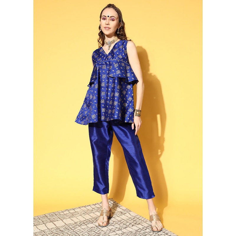 2 Pc Royal Blue Readymade Silk Kurti Set - JD986601794