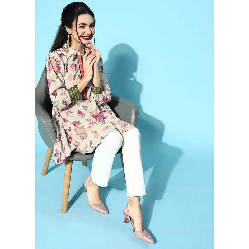 Beige Readymade Polyester Tunic - JD986601786