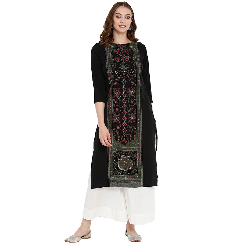 Black Readymade Silk Kurti - JD986601734