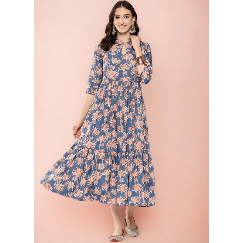 Blue Readymade Silk Indian Dress - JD986601720