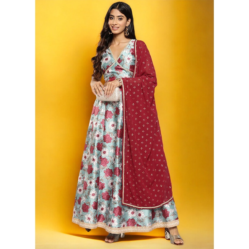 Blue Silk Readymade Lehenga With Dupatta - JD986601657
