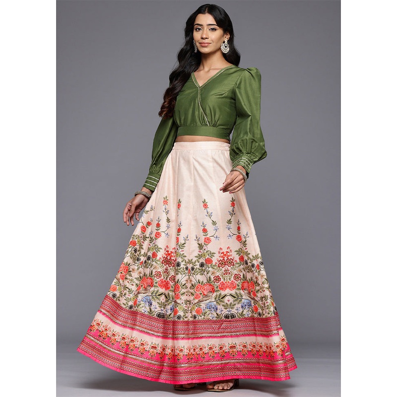 Cream Silk Readymade Lehenga - JD986601656