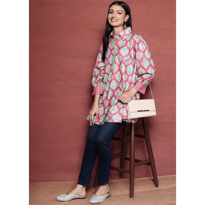 Fuchsia Readymade Polyester Tunic - JD986601776