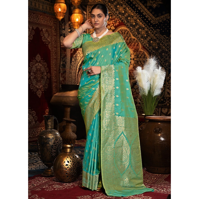 Green Banarasi Silk Saree With Blouse Piece - JD986601827
