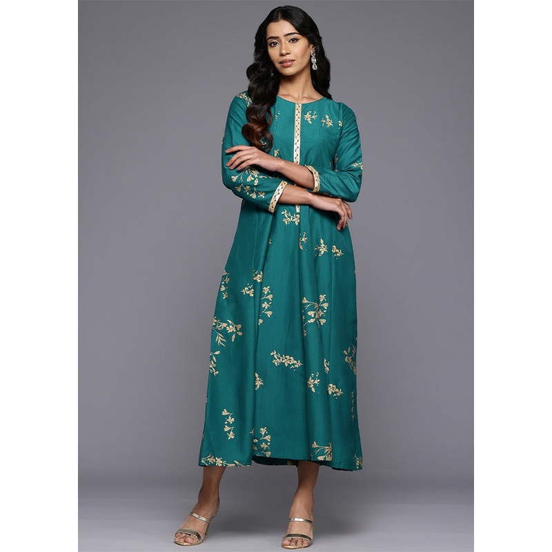 Green Readymade Silk Indian Dress - JD986601710