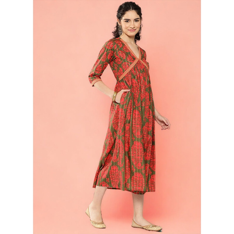 Green Readymade Silk Indian Dress - JD986601712