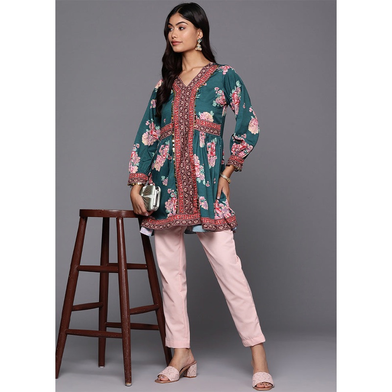 Green Readymade Silk Tunic - JD986601767