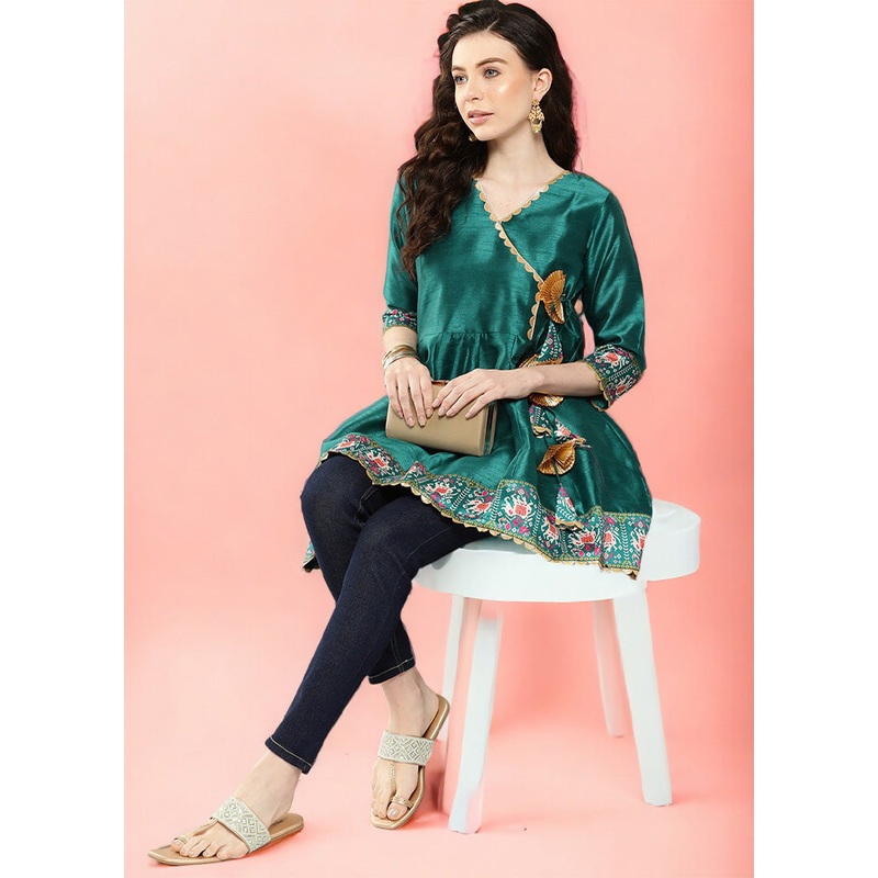 Green Readymade Silk Tunic - JD986601770