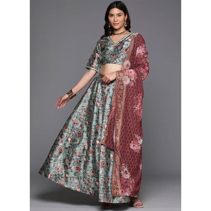 Green Silk Readymade Lehenga With Dupatta - JD986601651