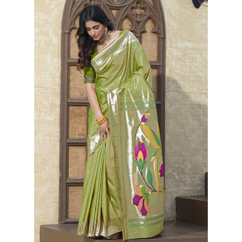 Green Spun Silk Saree With Blouse Piece - JD986601826