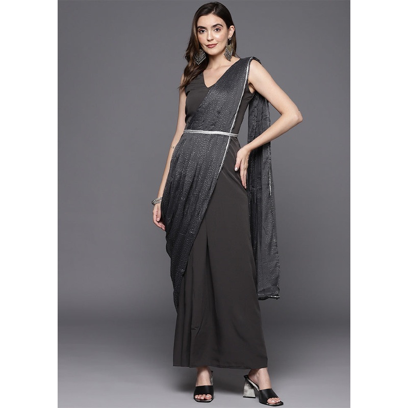 Grey Readymade Silk Indian Dress - JD986601709