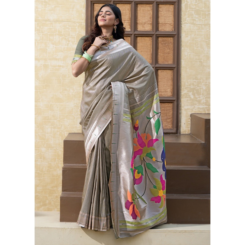 Grey Spun Silk Saree With Blouse Piece - JD986601823