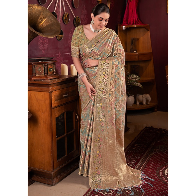Grey Spun Silk Saree With Blouse Piece - JD986601824