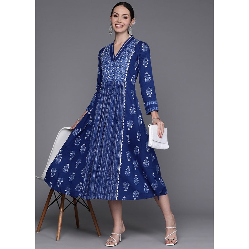 Indigo Blue Readymade Cotton Indian Dress - JD986601707