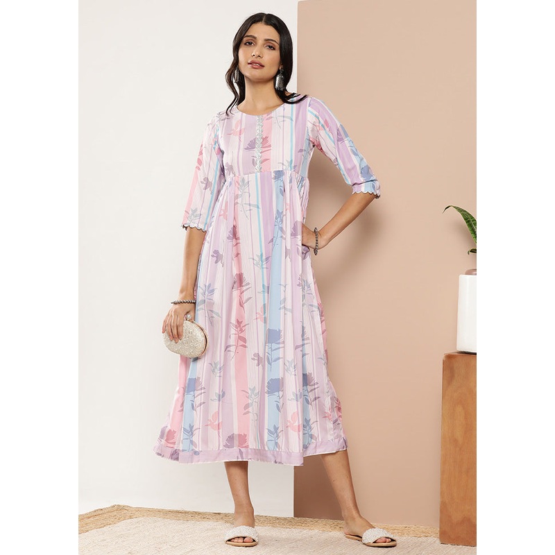 Lavender Readymade Silk Indian Dress - JD986601703