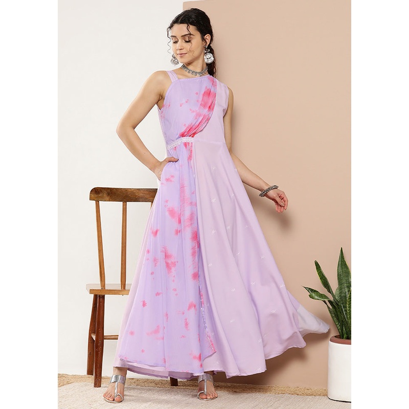 Lavender Readymade Silk Indian Dress - JD986601704